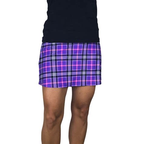 Purple Plaid Print Athletic Slim Golf Skort W Pocket Golf Skirt
