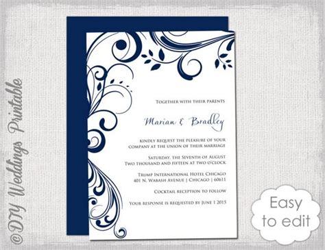 navy wedding invitation template scroll printable