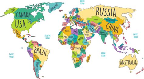 Vinilo Pared Mapamundi Mapa Politico Del Mundo TenVinilo