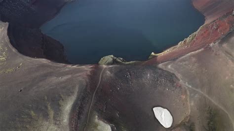 Premium Stock Video Aerial Top Down Shot Inside Ljotipollur Crater