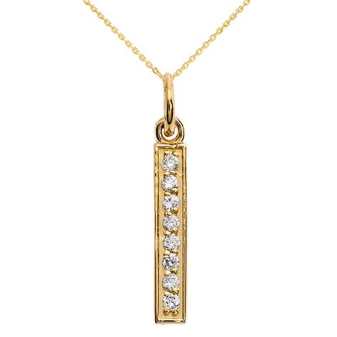 14k Yellow Gold Vertical Bar Diamond Necklace