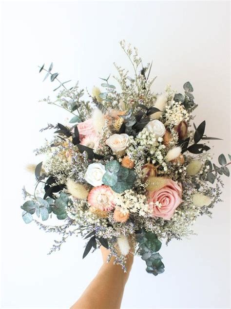 Blush Eucalyptus Ivory Rose Bouquet Greenery Bouquet With Etsy In