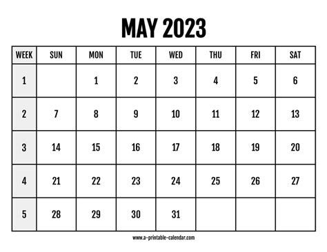 Calendar 2023 May A Printable Calendar