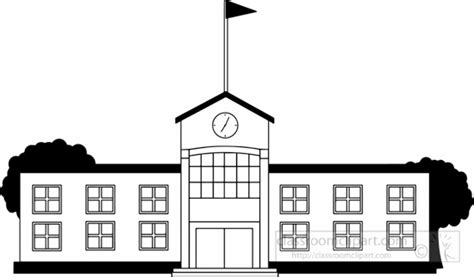 School Black And White Outline Clipart Black White School Building