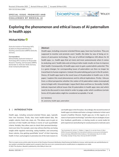Pdf Exploring The Phenomenon And Ethical Issues Of Ai Paternalism In Health Apps