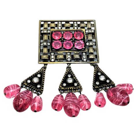 Vintage Eisenberg Woven Brooch Ealry 1940s Usa Pink Stones Brass At