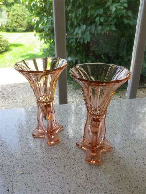 a lovely pair of pink glass art deco 1930s era pressed glass etsy uk glass pink glass vase