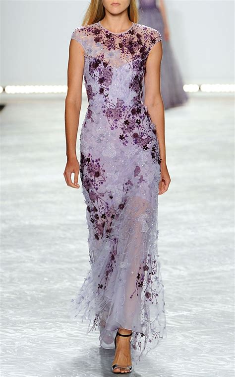 Lyst Monique Lhuillier Lavender Ombre Lace Embroidered Gown In Purple