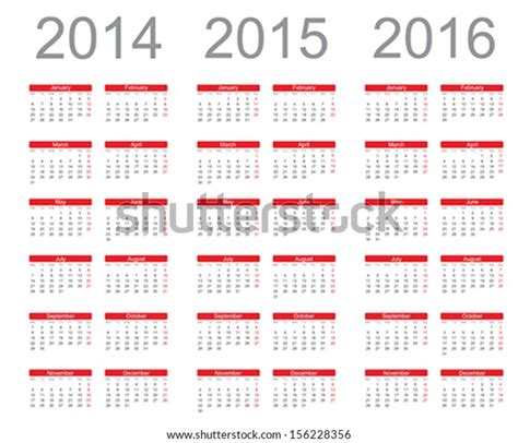 Simple Calendar Year 2014 2015 2016 Stock Vector Royalty Free