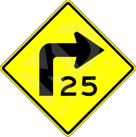 W1 1a Right Turn With Advisory Speed Sign