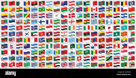All World Countries Official National Flags Wave Flag Design Stock