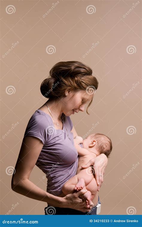 Mother Breastfeeds Her Baby Stock Image Image Of Look Background
