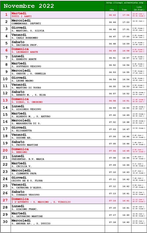 Calendario Novembre 2022 Con Festività E Fasi Lunari Avvento