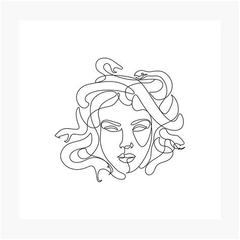 A Line Drawing Of A Womans Face With Long Hair And Snake On Her Head