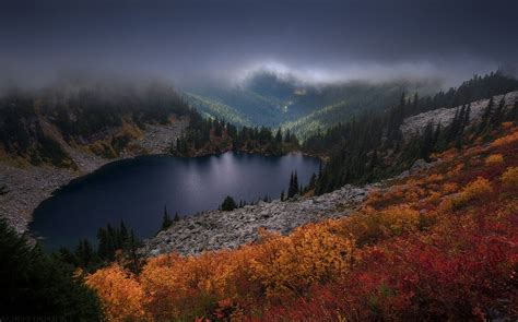 Landscape Nature Fall Colorful Mountain Lake Pine