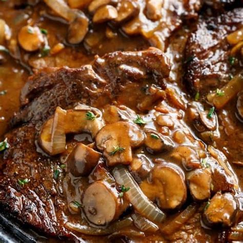 Rich ribeye steaks are served with mushrooms in a tart balsamic vinegar sauce. Steaks With Mushroom Gravy - Cafe Delites | Steak and ...