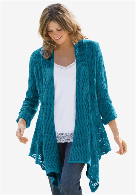 Open Front Pointelle Cardigan Woman Within