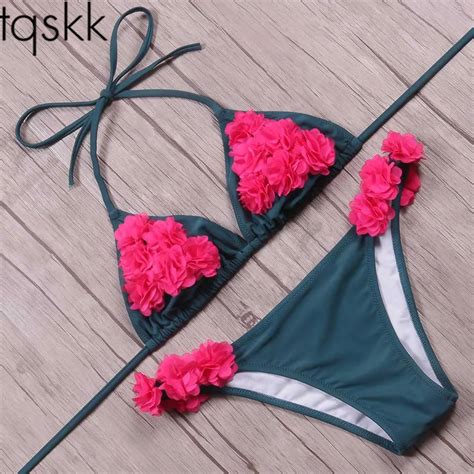 Tqskk Floral Bikinis Women Swimsuit 2019 New Halter Top Summer Swim