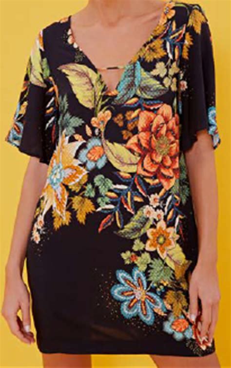 Short Black Beach Dress With Colorful Flowers Vestido Curto Primavera