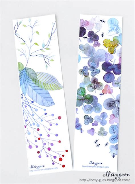 Set Of Two Flower Botanical Watercolor Paper Bookmarks Book Lover T
