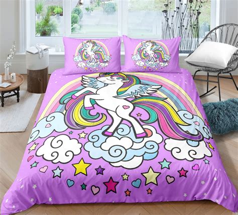 Duvet Cover Unicorn Bed Sets Full Size Girls 3d Purple Unicorn Etsy Uk