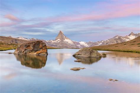 Reflections Of The Matterhorn Over Stellisee Lake At Sunrise Zermatt