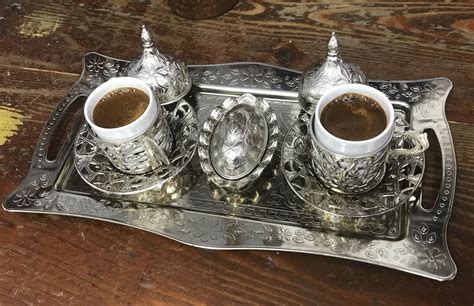 Silver Turkish Coffee Cup Set Coffee Cup Set Turkish Coffee Cups