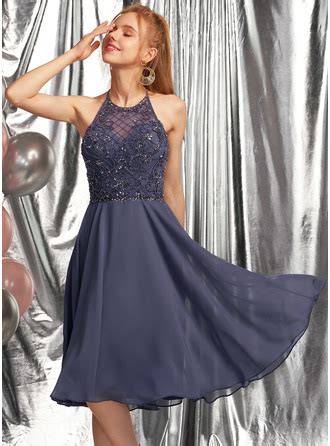 Inspire in long formal dresses or short cocktail party dresses from simply dresses' collection of. A-Linie U-Ausschnitt Knielang Chiffon Abiballkleid mit Perlstickerei Pailletten (022236572) - JJ ...