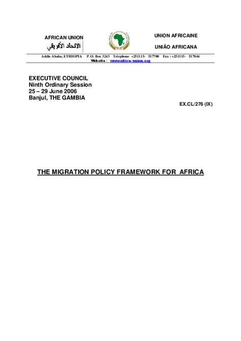 Document The Migration Policy Framework For Africa