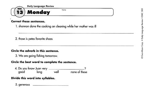 First Grade Daily Oral Language Worksheets Worksheets For Kids