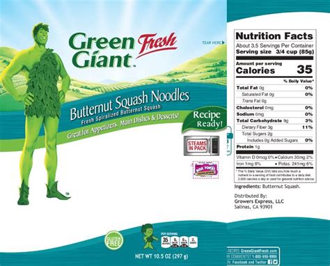 The Updated Nutrition Facts Label As Seen On Green Giant Butternut