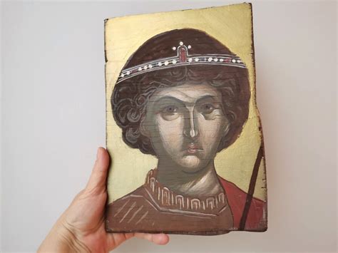 Saint Demetrius Icon Acrylic On Wood Vintage St Dimitrios Etsy