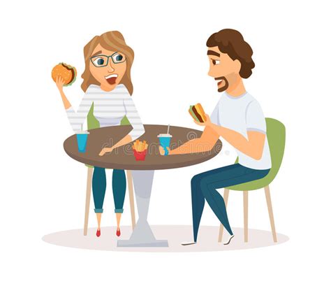 Happy Couple Eating Stock Vector Illustration Of Diner 85391208