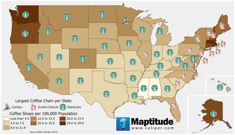 Maptitude Coffee Shop Concentration By State Maps On The Web
