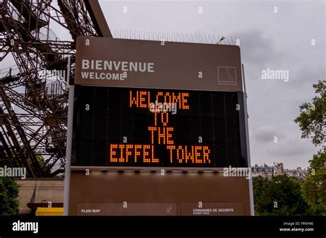 Welcome To The Eiffel Tower Sign Paris Stock Photo Alamy