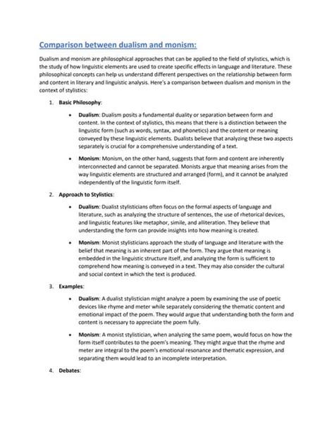 Comparison Between Dualism And Monismdocx