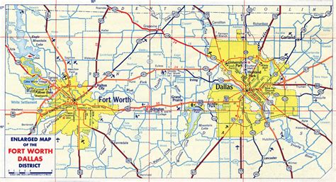 1954 Dfw Map Dallas Map Fort Worth Texas Map