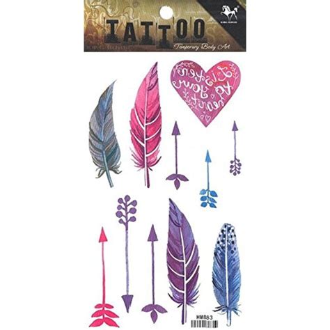 Grashine Long Last Temporary Tattoos Colorful Feathers And Arrows Look Like Real Temporary