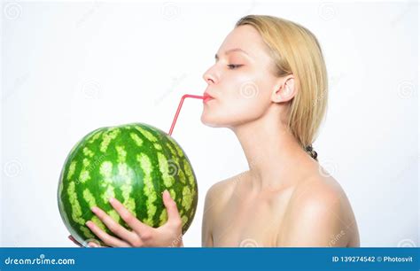 Sip Of Freshness Girl Thirsty Attractive Nude Drink Fresh Juice Whole