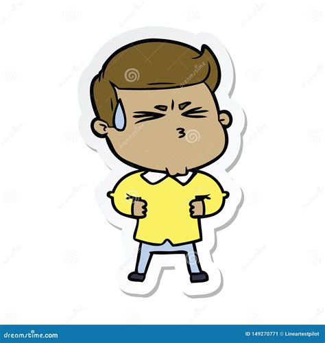 Sticker Of A Cartoon Man Sweating Stock Vector Illustration Of Funny