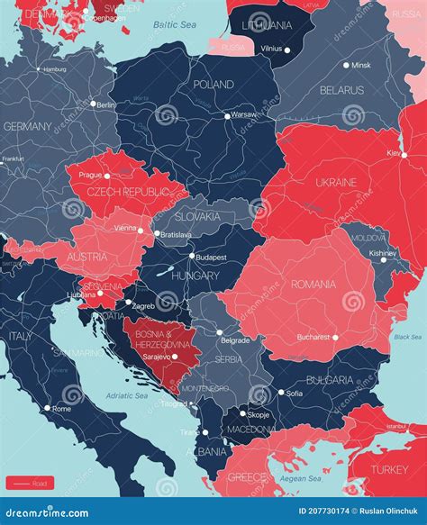 Eastern Europe Political Map Vintage Color Cartoon Vector