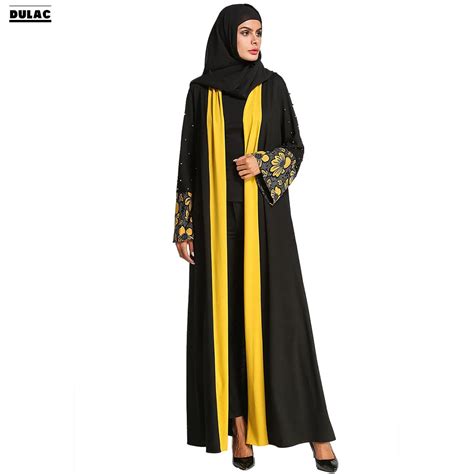 Baju Kurung Middle East Burqa Muslim Women Fashion O Neck Long Sleeve Cardigan Lace Casual Loose