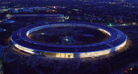Check Out Breathtaking Aerial Views Of Apple Park Building Lit Up At Night