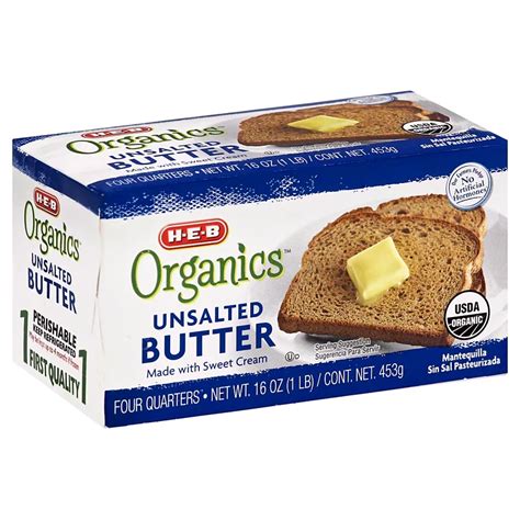 h e b organics unsalted butter shop butter and margarine at h e b