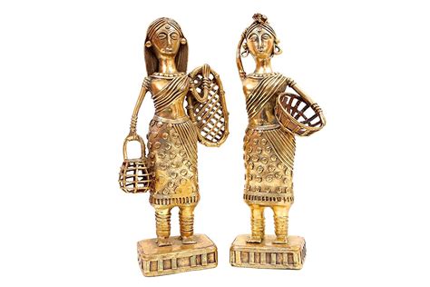Buy Kolambas Dhokra Art Brass Adivasi Working Woman Figurine Set Of 2