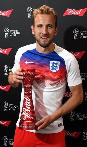 Harry Kane Of England Poses With His Man Of The Match Trophy During The Fifa World Cup