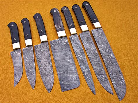 7 Pieces Custom Made Hand Forged Damascus Steel Full Tang Blade Kitchen