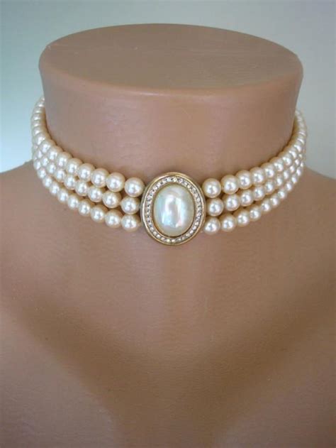 Pearl Choker Cream Pearls Great Gatsby Pearl And Rhinestone 3
