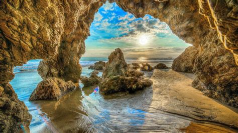 Afternoon California Malibu Beach United States Usa Malibu Landscape Ocean Cave El
