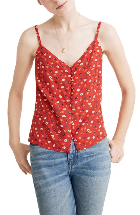 Madewell Floral Button Down Camisole Top In Prairie Floral Enamel Red